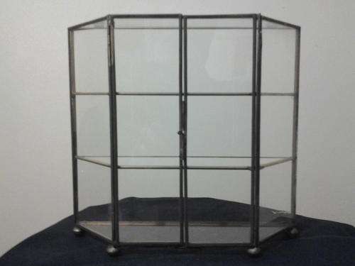 VINTAGE STUNNING MINIUTARE SHOW CASE WITH SHELVES MADE OF BRASS AND GLASS
