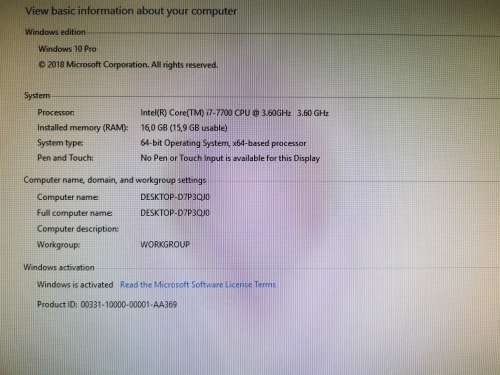 i7 7700 3.60GHZ- 16GB Ram- 1TB HDD