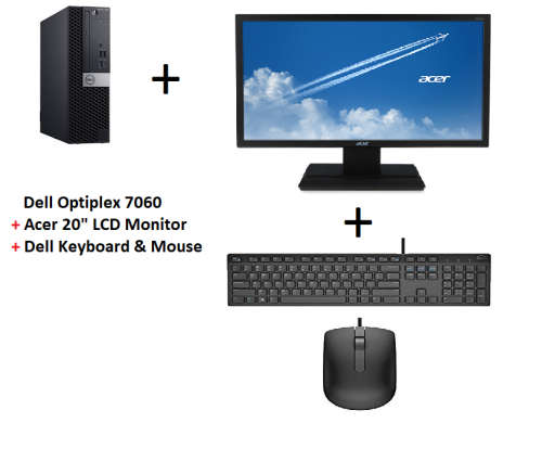 Dell Optiplex 7060 i5 - 8500 SFF | 8GB Ram | 256GB SSD + 20" Acer Monitor + Dell Keyboard & Mouse