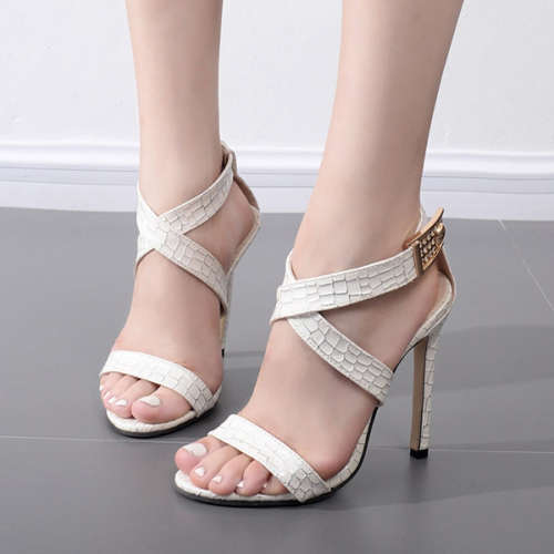 White Elegant Serpentine Cross Belt Stiletto Sandals - FREE SHIPPING