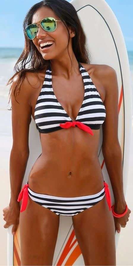 Black Striped Bikini Swimsuit -LOCAL STOCK-