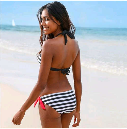 Black Striped Bikini Swimsuit -LOCAL STOCK-