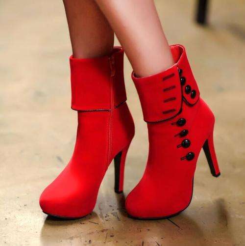 Suede Button High-heeled Boots Ankle Boots - LOCAL STOCK