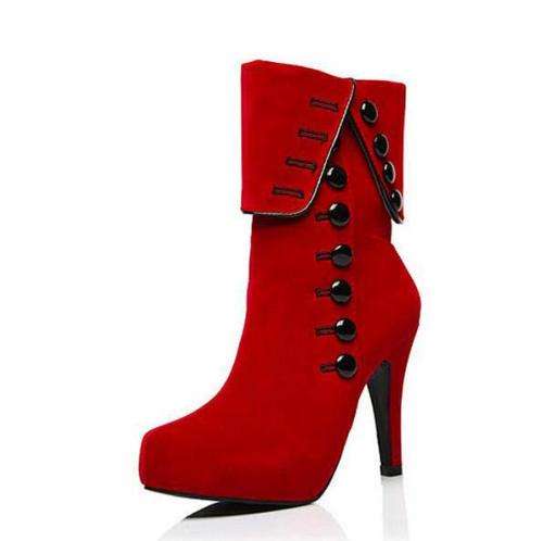 Suede Button High-heeled Boots Ankle Boots - LOCAL STOCK