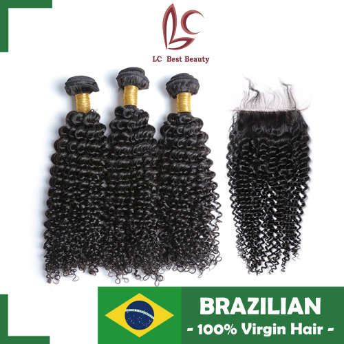 Weave with a Closure, 8"x1,10"x1,12"x1 Kinky Curl Hair with a Closure