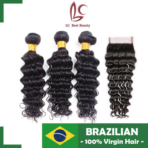 Virgin Brazilian Weft with Closure, Deep Wave Style