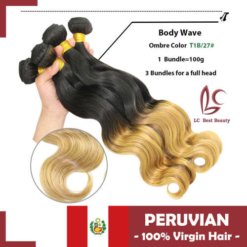 Ombre Hair, Peruvian Virgin Hair T1b/27#  300g