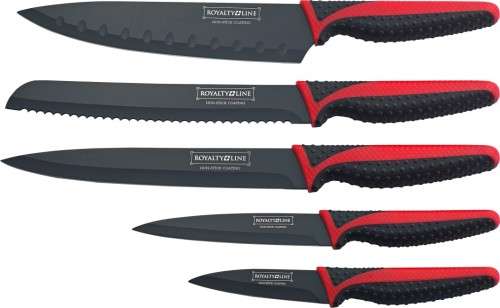 Royalty Line 5 Piece Ceramic Coating Knife Set With Stand (Black)
