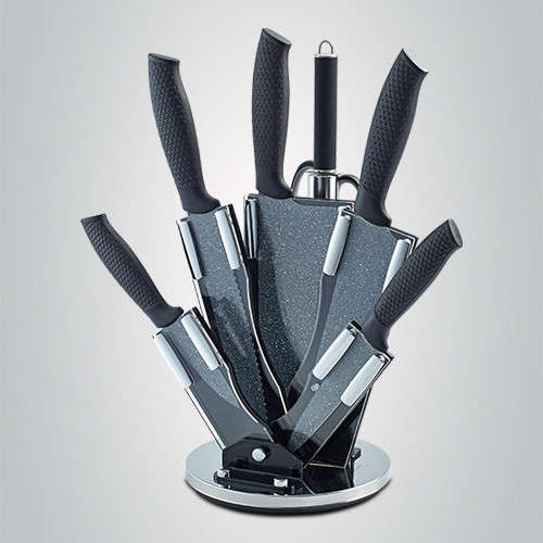 Royalty Line 8 Piece Heavy Duty Stone Coating Knife Set with Rotating Stand