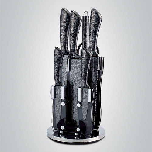 Royalty Line 8 Piece Heavy Duty Stone Coating Knife Set with Rotating Stand