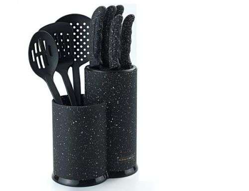 Royalty Line 9-Piece Marble Coating Knife Set With Stand