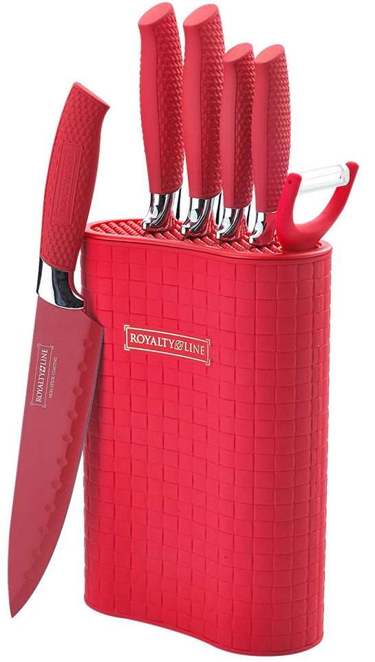 Royalty Line Non-Stick Coating Knife Set 6-Piece with Stand - Red
