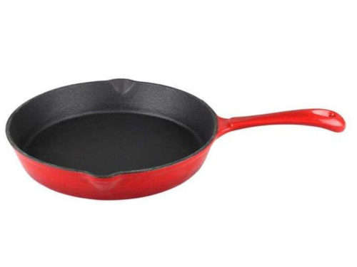 GOURMAND Round Cast Iron Skillet Pan - Cherry