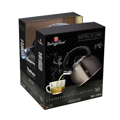 Berlinger Haus 3L Stainless Steel Whistling Kettle - Carbon Metallic