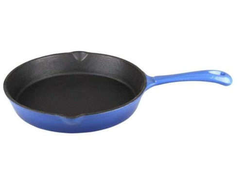 GOURMAND Round Cast Iron Skillet Pan - Blue