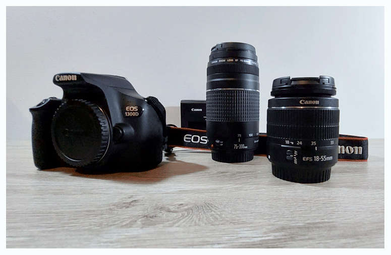 Canon EOS 1300D DSLR Camera with 18-55mm DC, 75-300mm, 8GB SD Card & Bag, AS NEW! Shuttercount 5620.