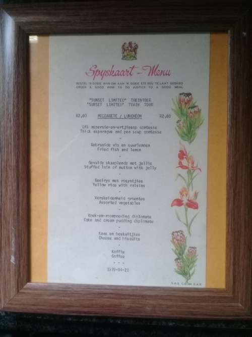 SAR Dining Car Menu