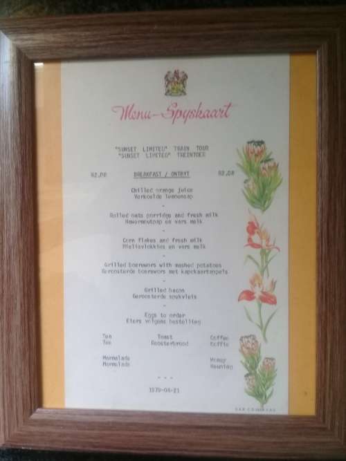 SAR Dining Car Menu