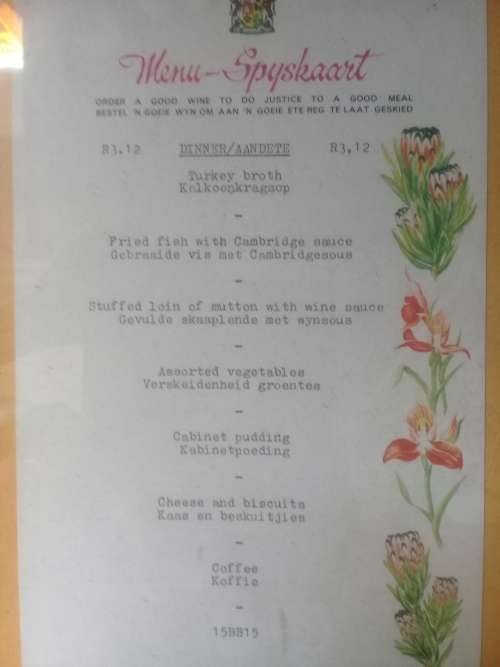 SAR Dining Car Menu