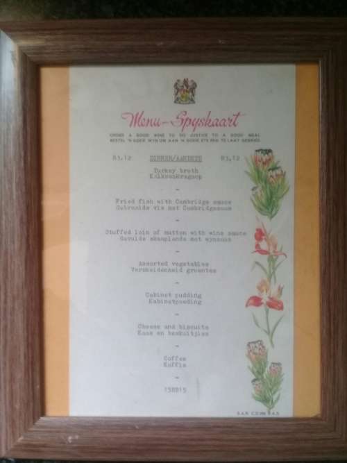 SAR Dining Car Menu