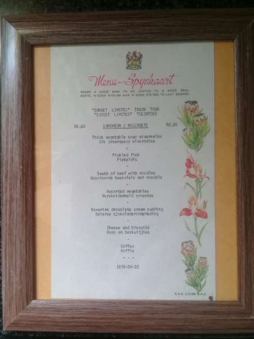 SAR Dining Car Menu