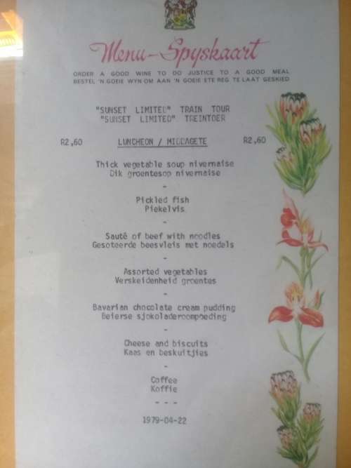 SAR Dining Car Menu