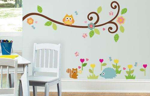 Wall decal- Happy Scroll branch Vinyl Wall art sticker for kids room or nursery.