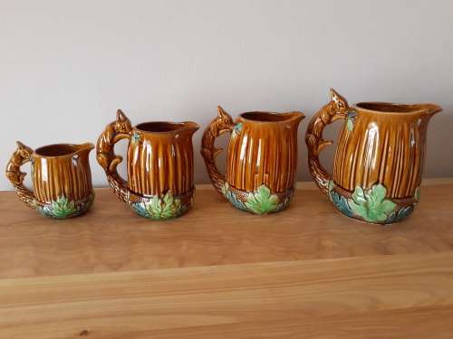 Rare Vintage Set of Honey Glaze Ceramic Squirrel Jugs c.1950`s