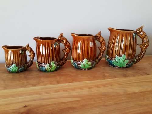 Rare Vintage Set of Honey Glaze Ceramic Squirrel Jugs c.1950`s