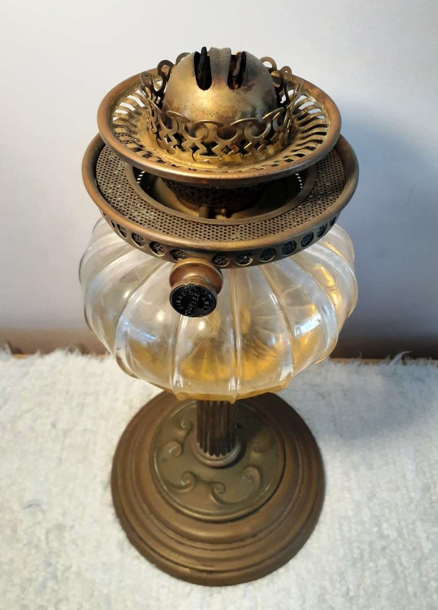 Antique Brass/Glass Oil Lamp Duplex (double wick)