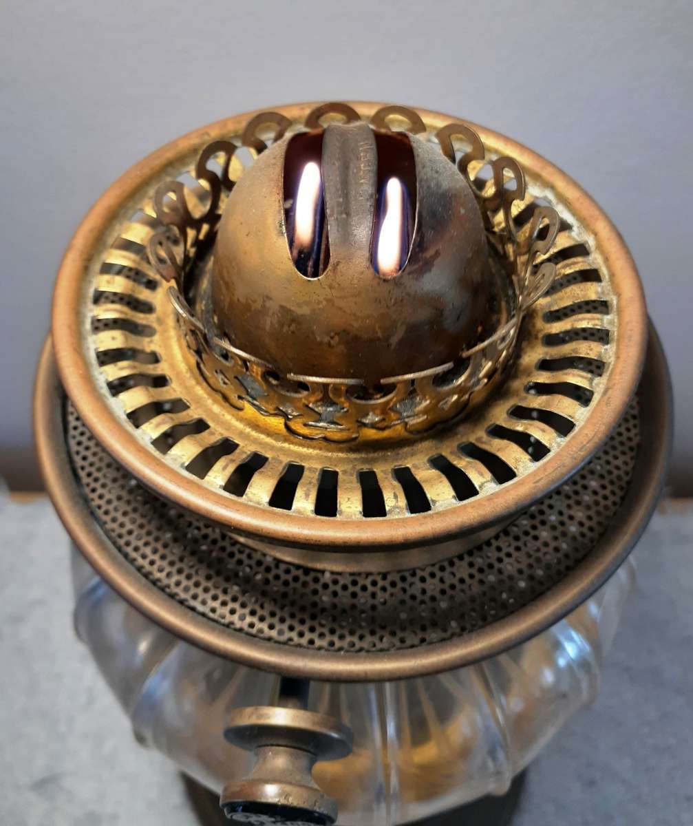 Antique Brass/Glass Oil Lamp Duplex (double wick)