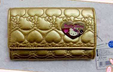 Hello Kitty Japan Gold Leather Long Wallet Purse  New