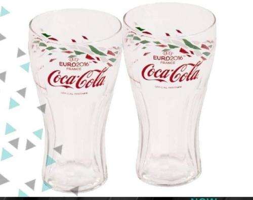 Retro Uefa 2016 France COKE Glass 10 Piece  Clear With Pattern