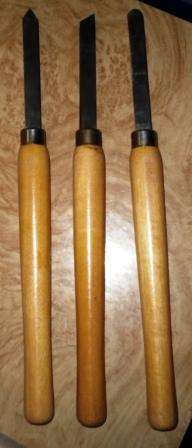 3 PIECE WOOD TURNING CHISEL SET. HIGH CARBON STEEL WITH HARDWOOD HANDLES + FREE WOODTURNING E-BOOK.