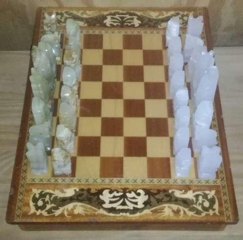 Vintage Handcrafted wooden Italian Chess Table Top ONLY and 2 FREE Books