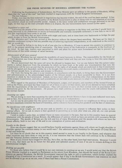 Rhodesian Declaration of Independence Copy of Original with Associated Articles
