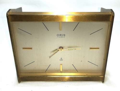 Vintage Art Deco Oris 7 Jewels, 8 Day, Swiss Made Clock in Brass Case