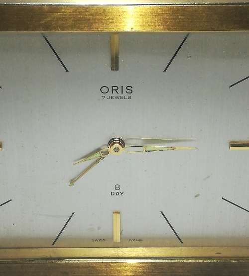Vintage Art Deco Oris 7 Jewels, 8 Day, Swiss Made Clock in Brass Case