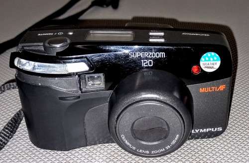 Vintage Olympus SuperZoom 120, 35mm Film Camera in Working Condition