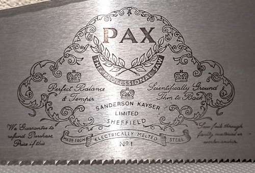 Vintage Sanderson Kayser PAX Saw No.1 / 26 Inch / 66.04cm  Blade 7T - 8P. Sheffield England