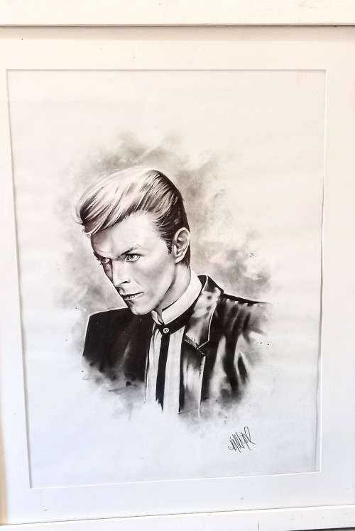 David Bowie Stunning Pencil Sketch Framed Behind Glass. 67cm x 54cm
