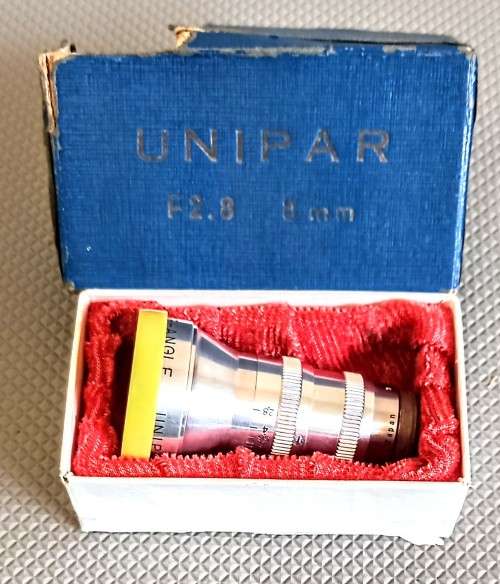 Unipar 8mm F2.8 Movie Wide Angle Movie Camera Lens with Front and Rear Caps. Working condition