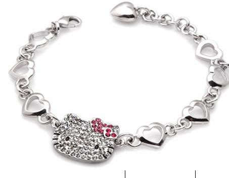 HELLO KITTY MULTI HEARTS BRACELET WITH A-GRADE CLEAR & PINK RHINESTONES
