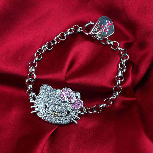 HELLO KITTY BRACELET WITH A-GRADE CLEAR & PINK RHINESTONES