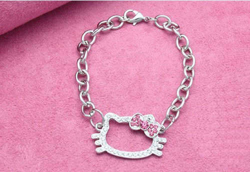 HELLO KITTY BRACELET WITH A-GRADE CLEAR & PINK RHINESTONES