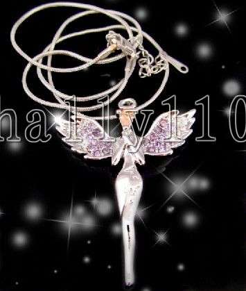 AUSTRIAN CRYSTAL 18K  WHITE GOLD PLATED ANGEL PENDANT NECKLACE