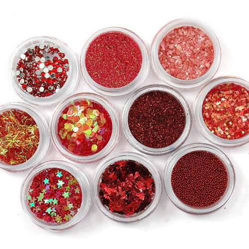 10 POTS MIXED NAIL ART - RED