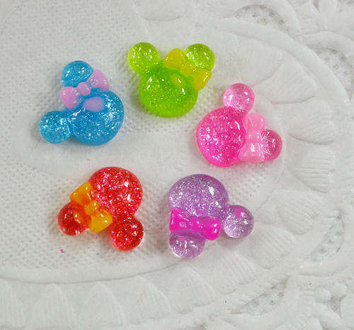 6 PCS RESIN MINI MICKEY MOUSE FLAT BACK EMBELLISHMENTS CABOCHON FOR ARTS & CRAFTS - PINK