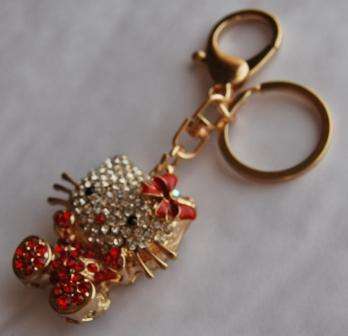 HELLO KITTY HANDBAG CHARM/KEYRING WITH A-GRADE RHINESTONES -RED