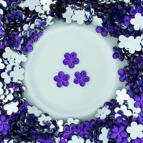 100 PCS 3 MM  FLOWER ACRYLIC RHINESTONES NAIL ART  & CRAFTS FLAT BACK - VIOLET